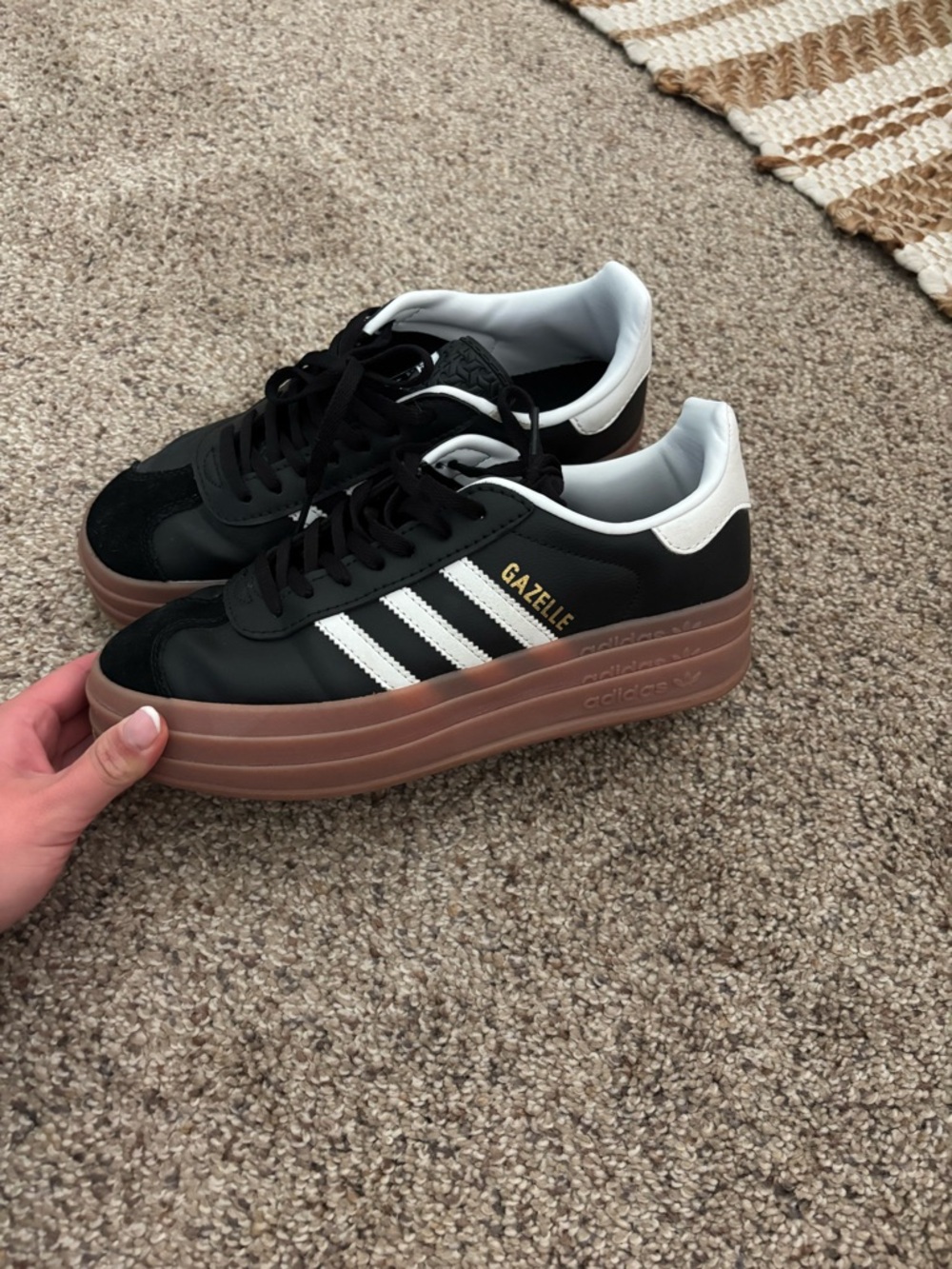 adidas Gazelle Platform Sneakers in Black, White & Gum